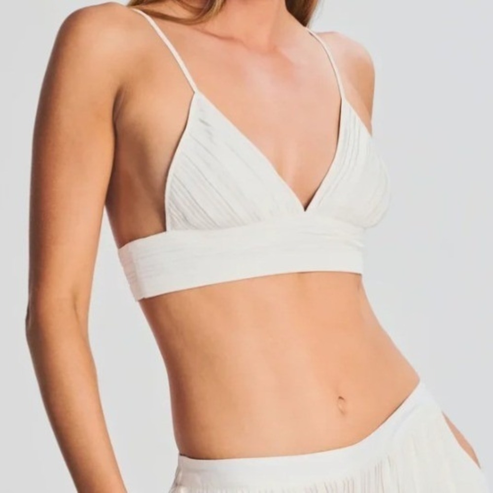 Rococo Sand Bree Bralette White Pleated Crop Top XXS NEW Beach Festival Summer